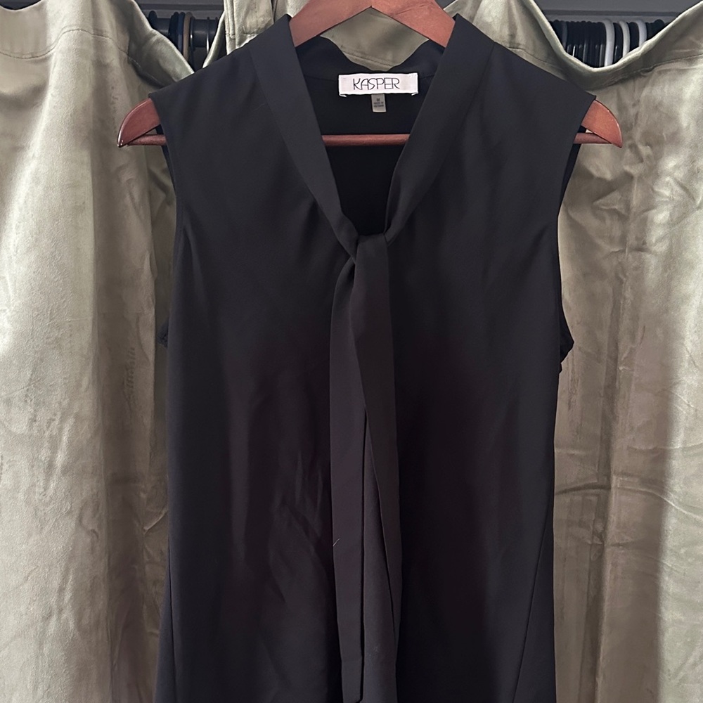 Kasper Black Tie-Neck Sleeveless Blouse